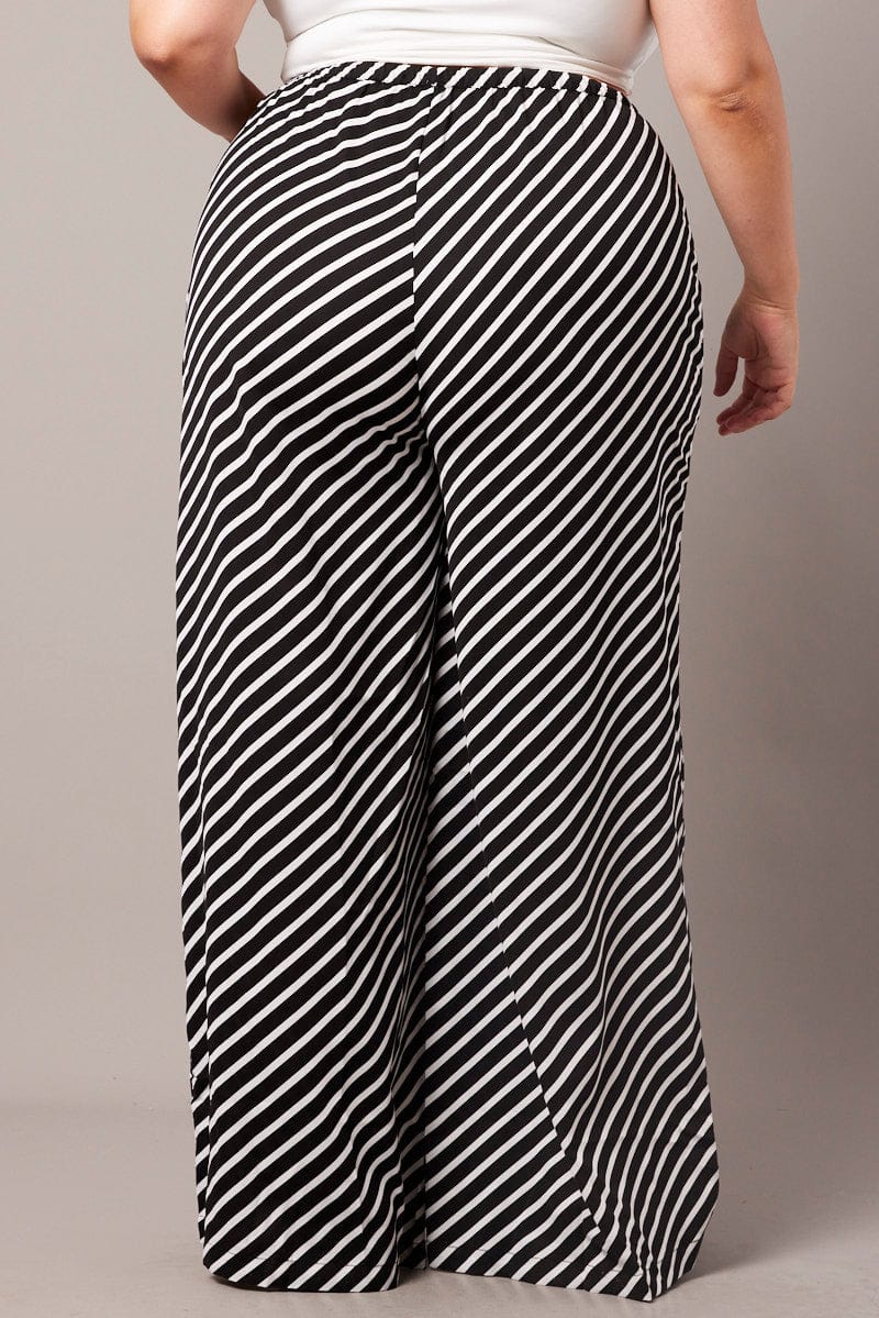 Black Stripe Wide Leg Pants High Rise for YouandAll Fashion