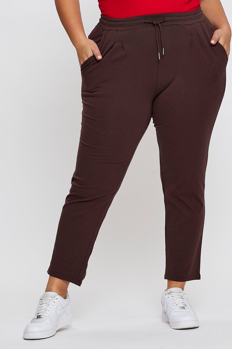 Brown Track Pants Mid Rise Drawstring For Women By You And All