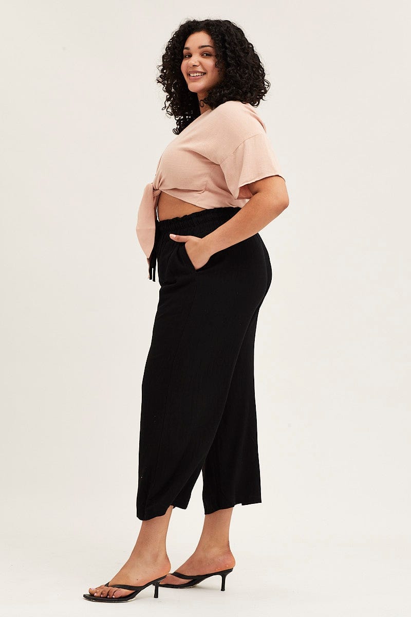 Curves Black Wide Leg Paperbag Trousers | New Look