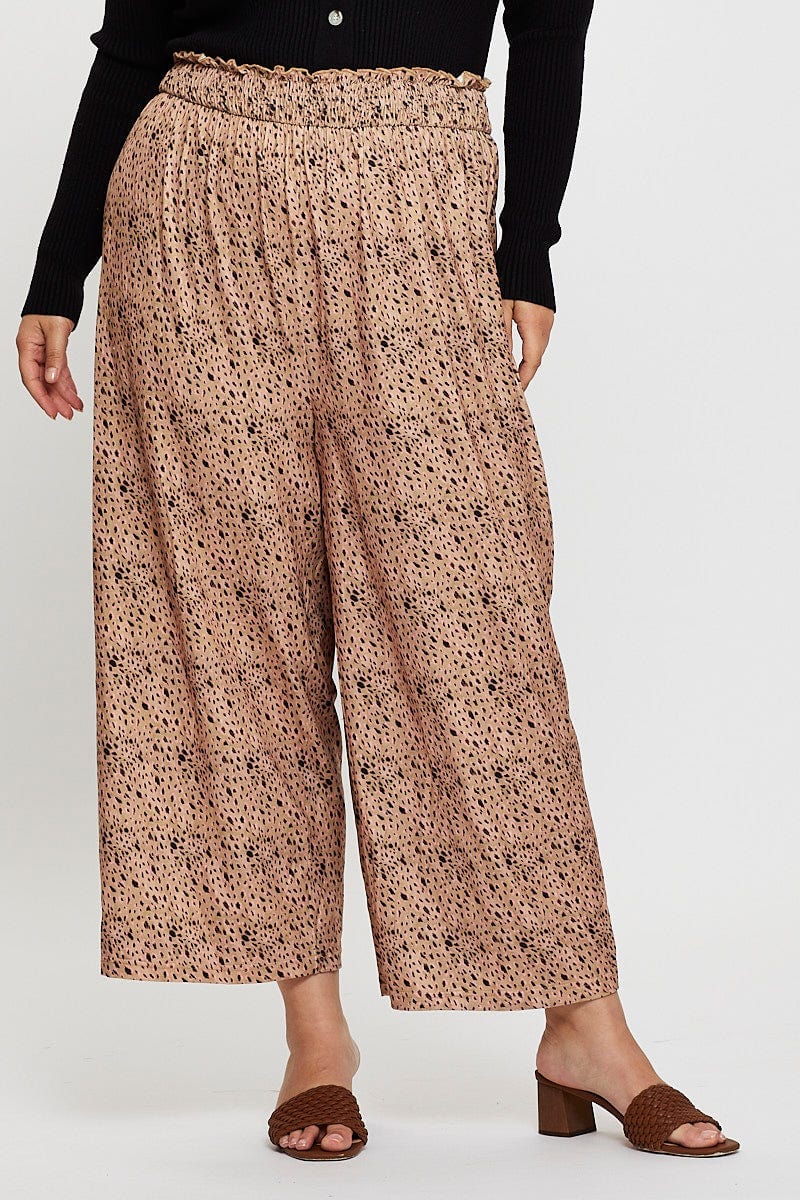 Animal Prt Wide Leg Pants High Rise Shirred Waist For Women By You And All