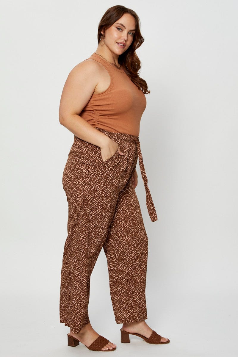 Brown Wide Leg Pants High Rise Waist Tie For Women By You And All