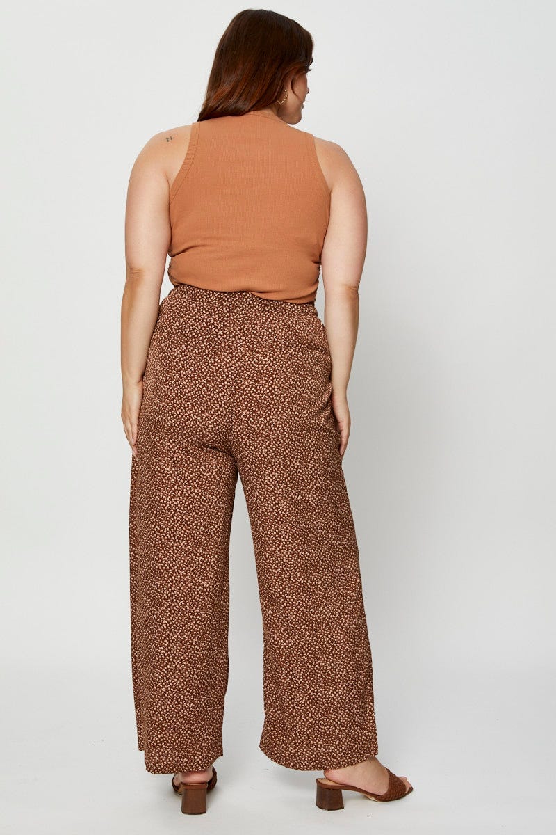 Brown Wide Leg Pants High Rise Waist Tie For Women By You And All