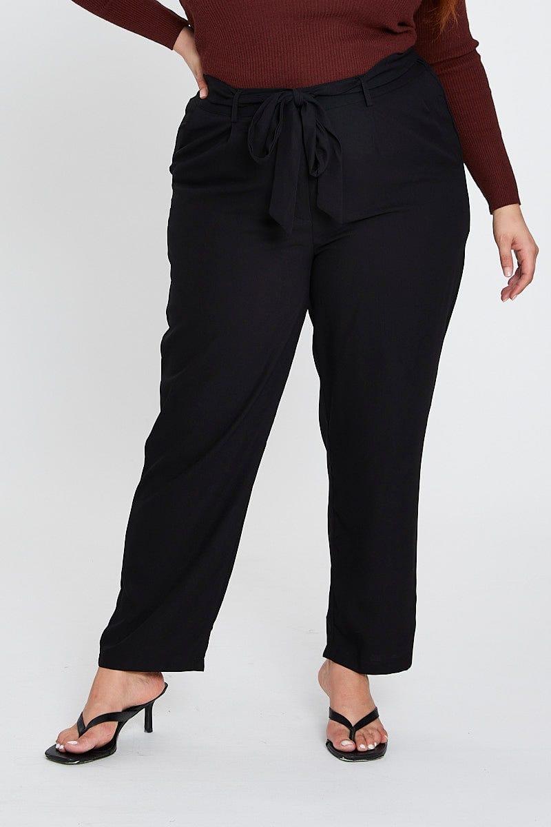 Black Crop Pants High Rise Waist Tie For Women By You And All