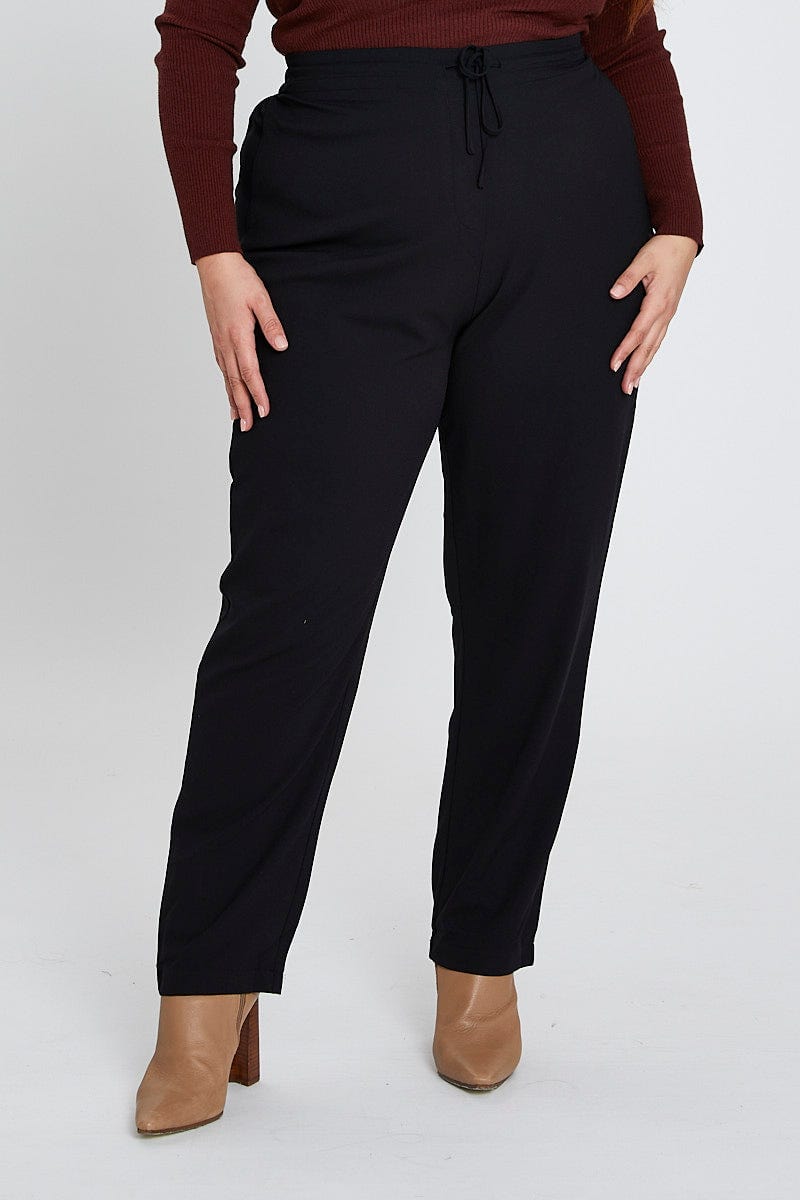 Black Track Pants High Rise Polyester Elastic Waist For Women By You And All