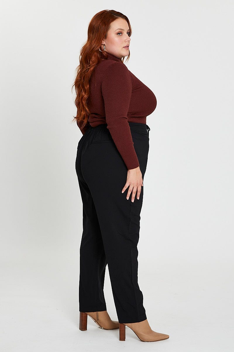 Black Track Pants High Rise Polyester Elastic Waist For Women By You And All