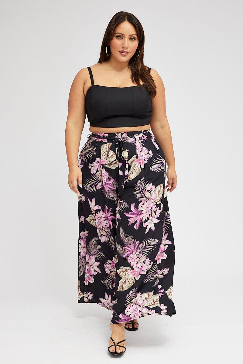 Multi Floral Wideleg Pants Tie Waist Tropical for YouandAll Fashion