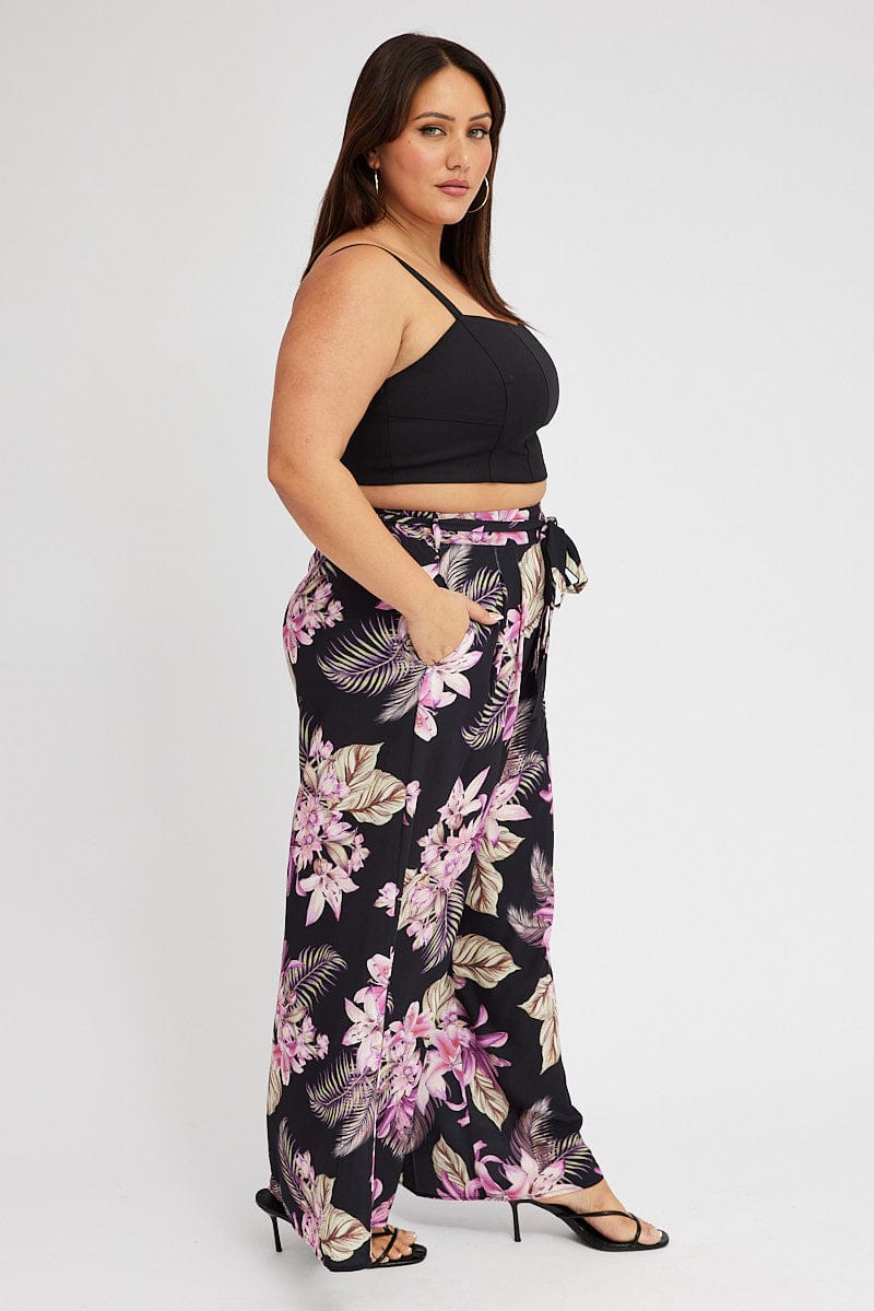 Multi Floral Wideleg Pants Tie Waist Tropical for YouandAll Fashion