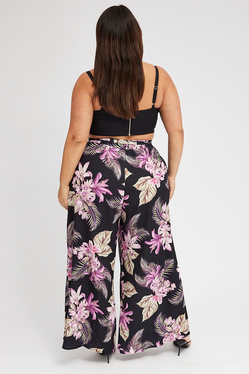 Multi Floral Wideleg Pants Tie Waist Tropical for YouandAll Fashion
