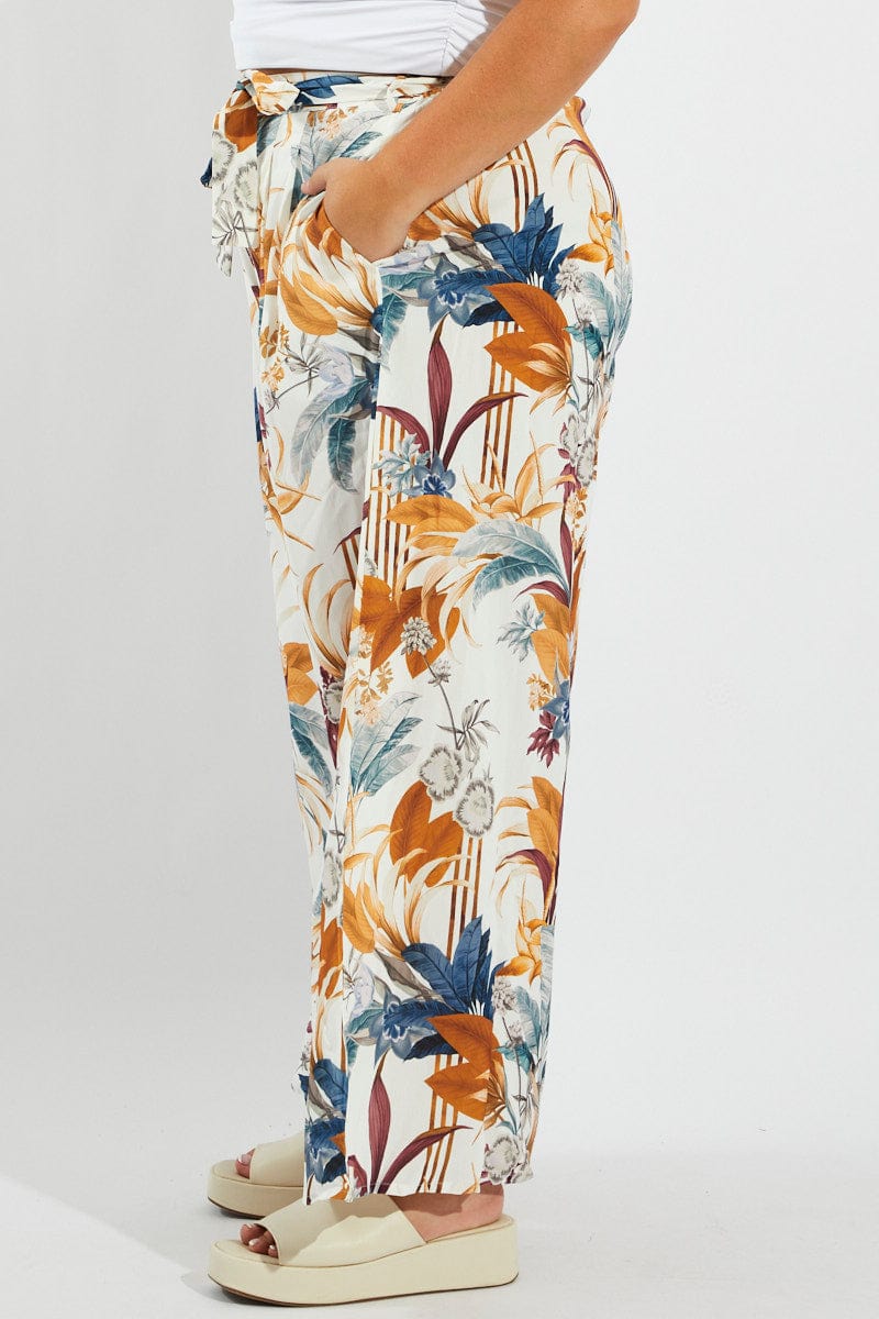 Multi Floral Wide Leg Pants Belted for YouandAll Fashion