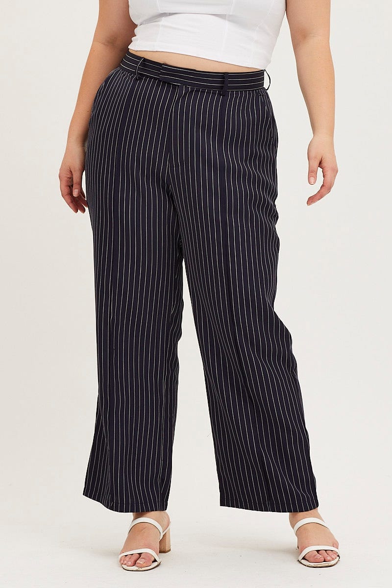 Stripe Wide Leg Pants High Rise Pin Seam Front For Women By You And All