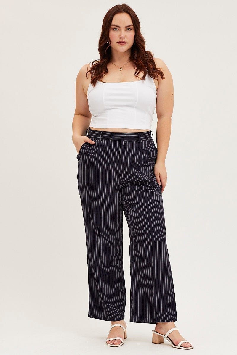 Stripe Wide Leg Pants High Rise Pin Seam Front For Women By You And All