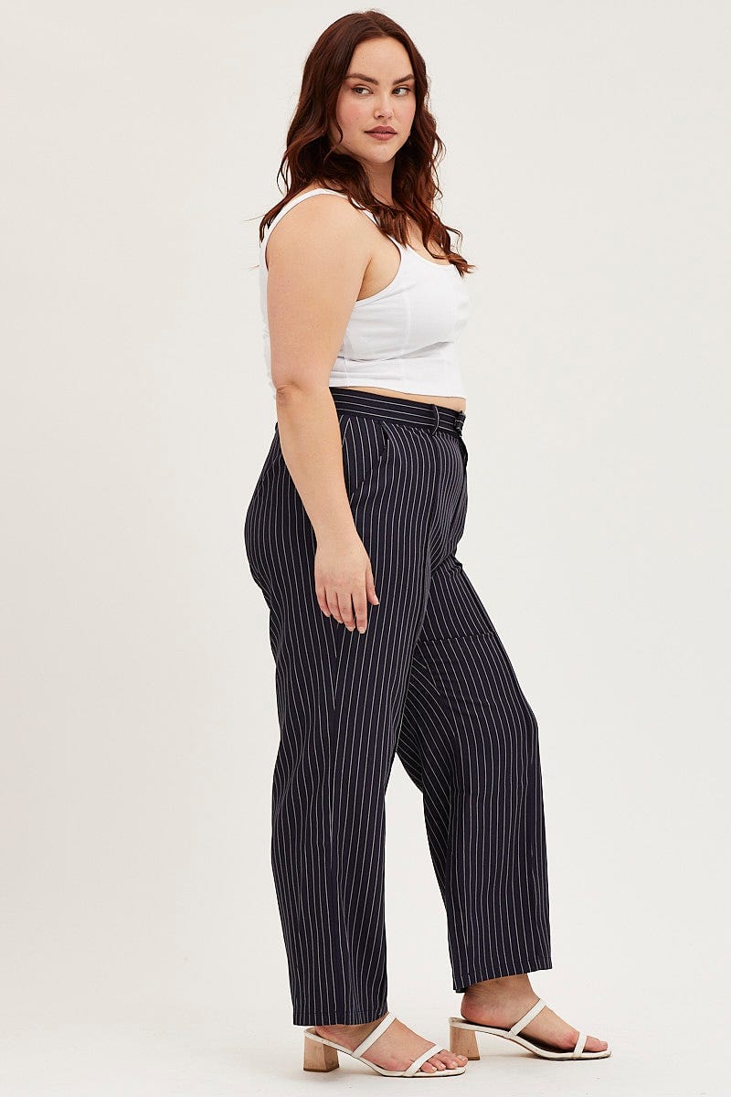 Stripe Wide Leg Pants High Rise Pin Seam Front For Women By You And All