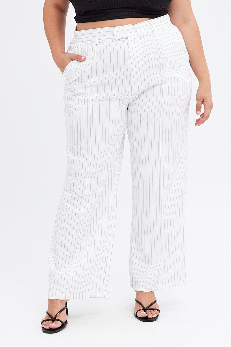 Stripe Wide Leg Pants High Rise Pin Seam Front for YouandAll Fashion