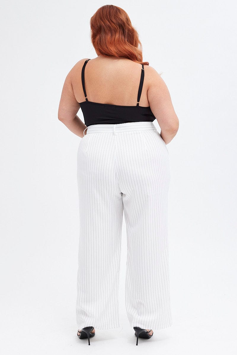 Stripe Wide Leg Pants High Rise Pin Seam Front for YouandAll Fashion