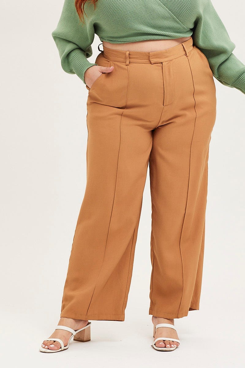 Walnut Wide Leg Pants High Rise Seam Front For Women By You And All