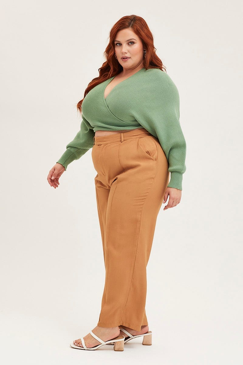 Walnut Wide Leg Pants High Rise Seam Front For Women By You And All