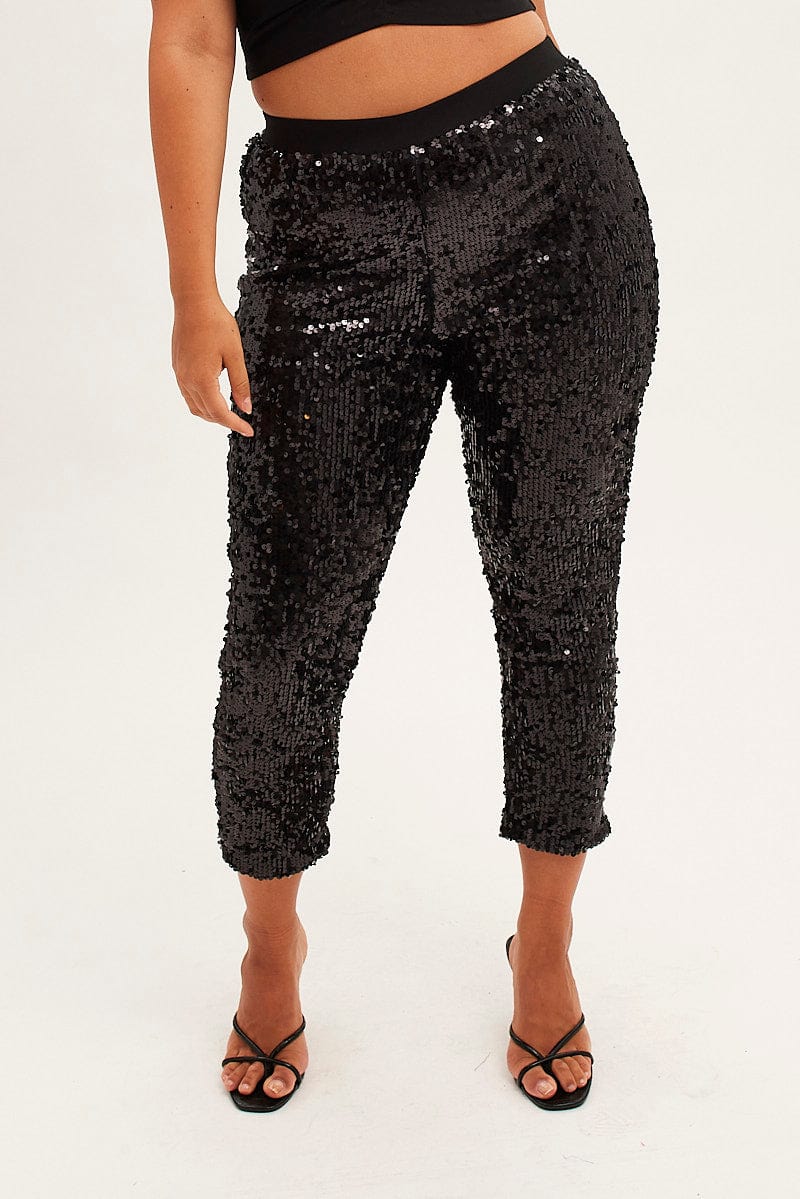 BLACK Sequin Leggings Pull On Stretch for YouandAll Fashion