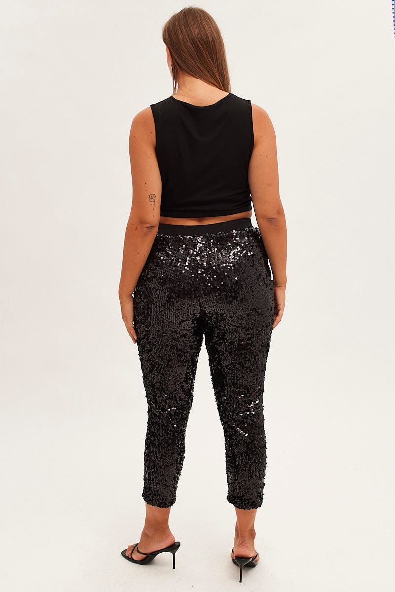 BLACK Sequin Leggings Pull On Stretch for YouandAll Fashion