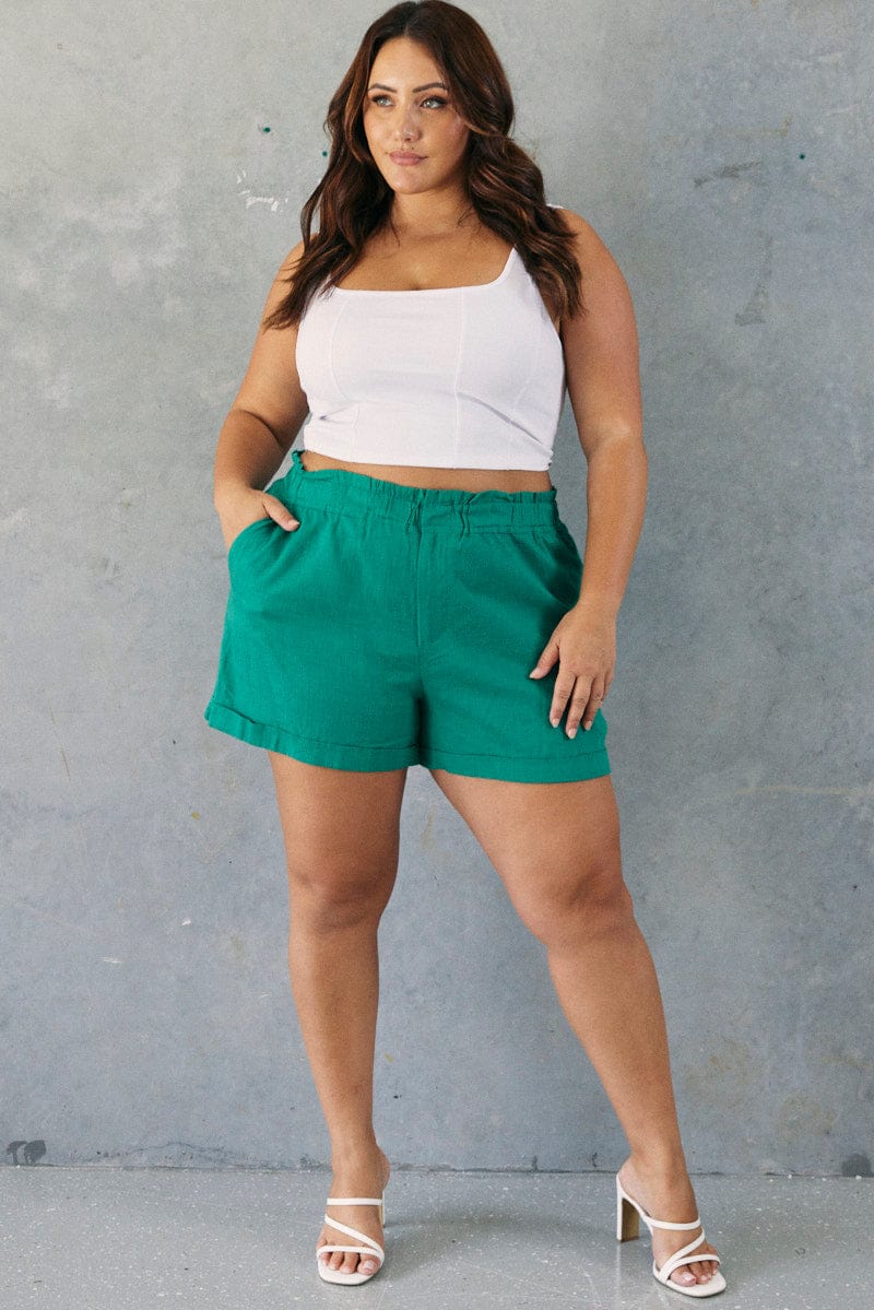 Green Tailored Shorts Linen Blend for YouandAll Fashion