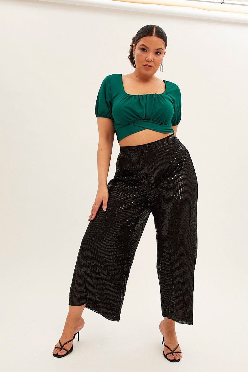 Black Wide Leg Pants High Waist Sequin for YouandAll Fashion