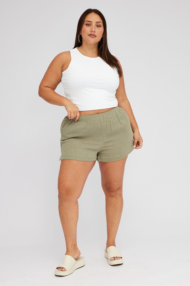 Green Relaxed Shorts High Rise for YouandAll Fashion