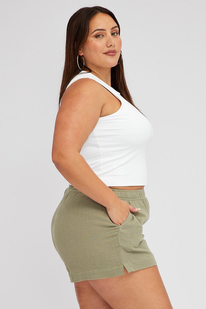 Green Relaxed Shorts High Rise for YouandAll Fashion