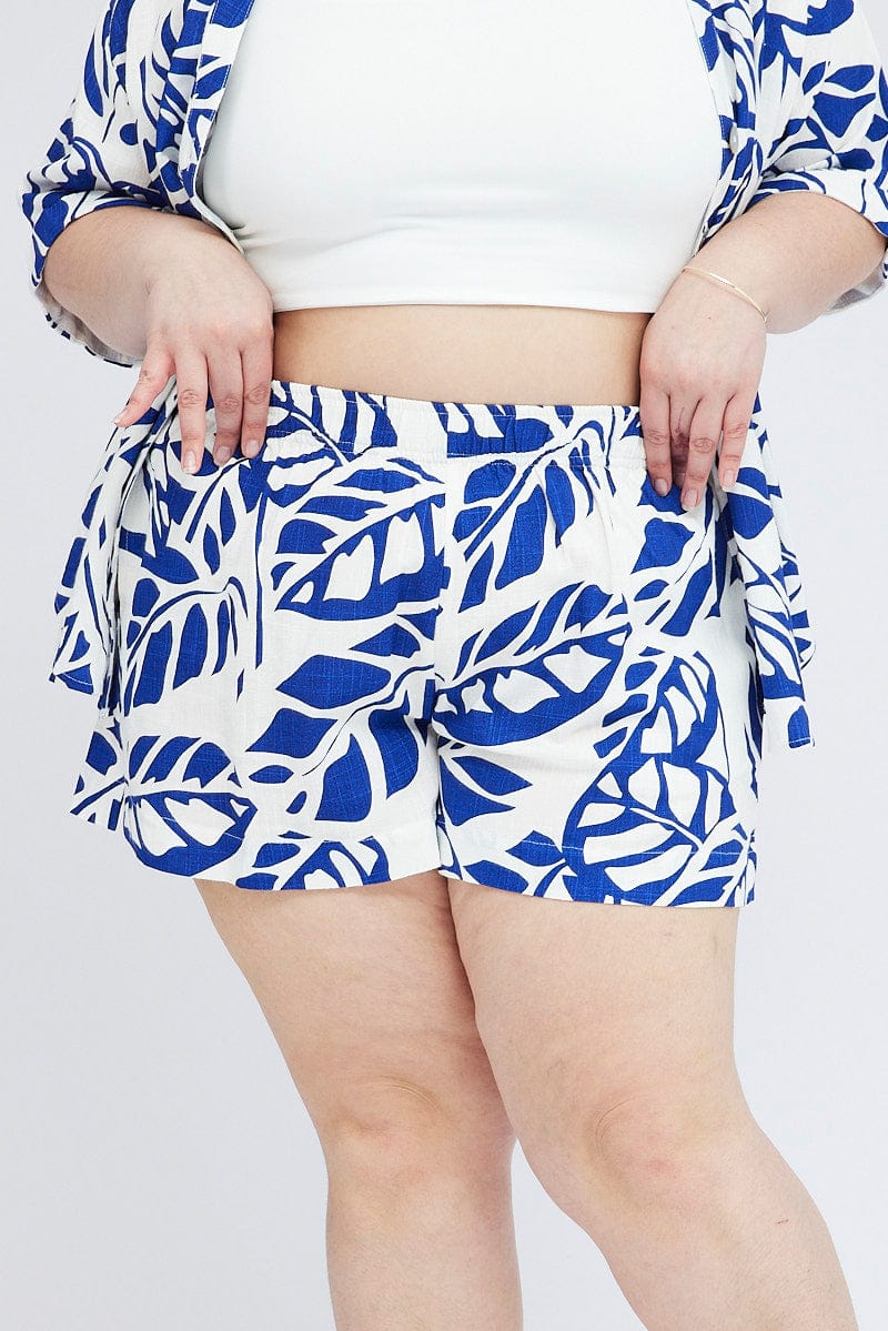 Blue Abstract Relaxed Shorts High Rise for YouandAll Fashion