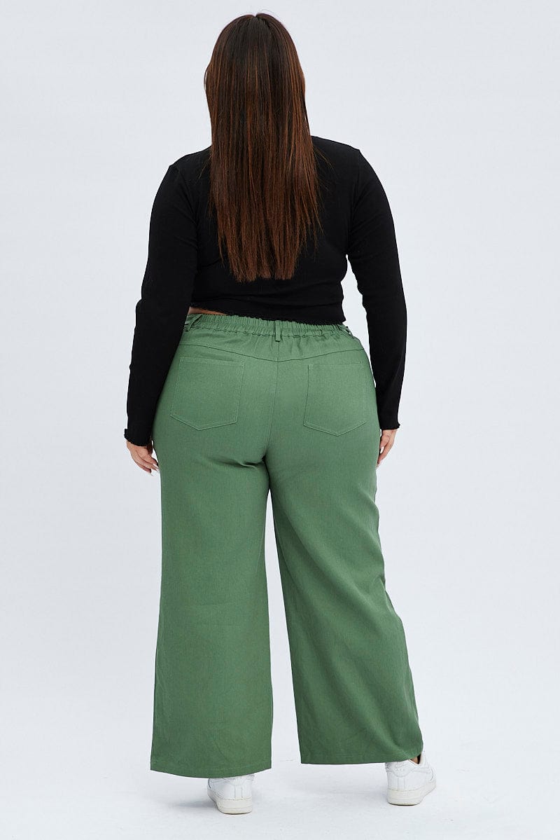 Green High Waist Buckle Detail Wide Leg Cargo for YouandAll Fashion