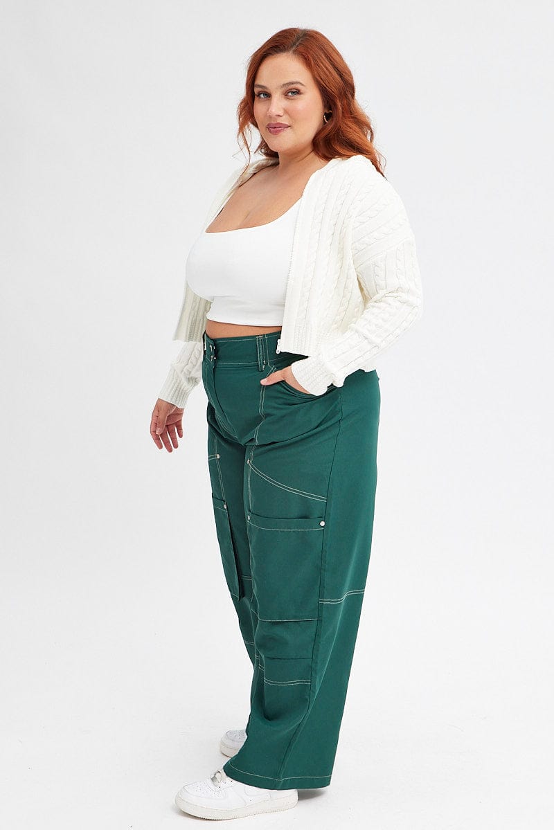 Green Cargo Pant Wide Leg Contrast Stitch for YouandAll Fashion
