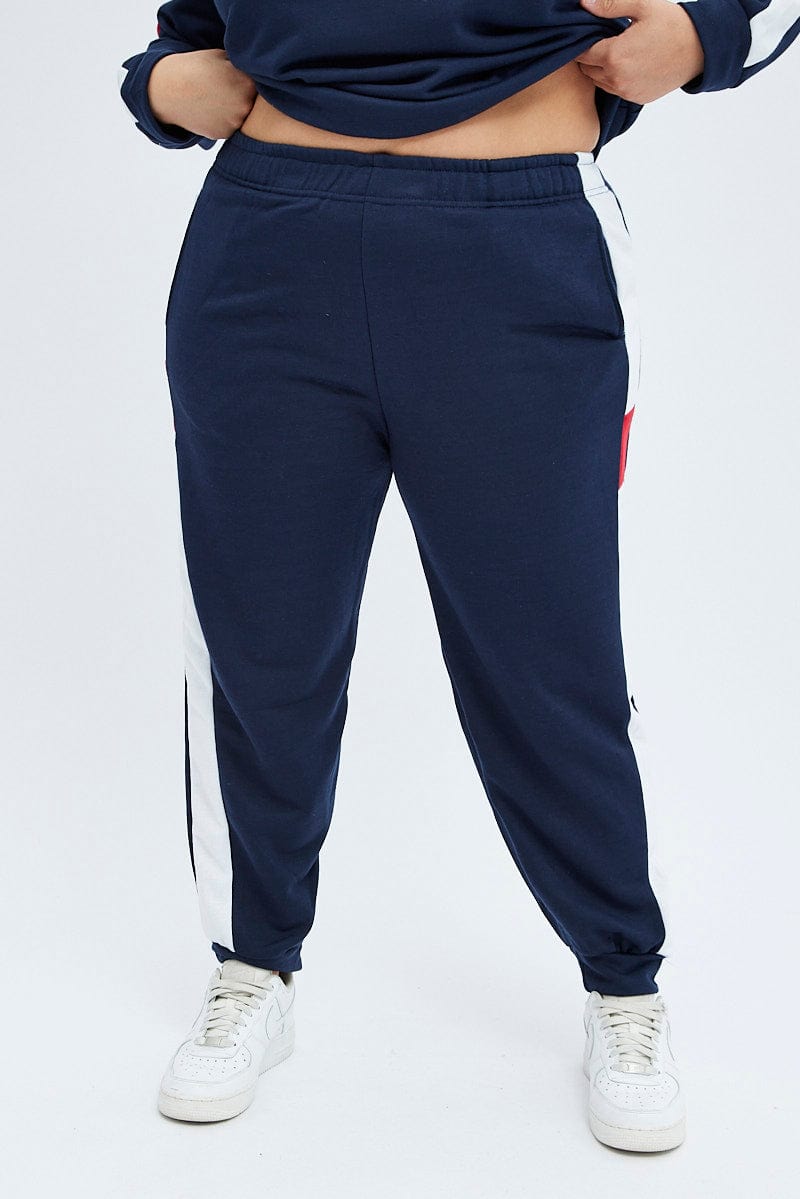 Multi Track Pants Contrast Elastic Waist Relaxed for YouandAll Fashion