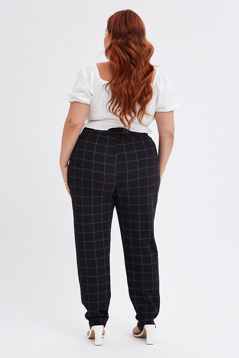 Black Check Slim Pants Tie Waist Stretch You All