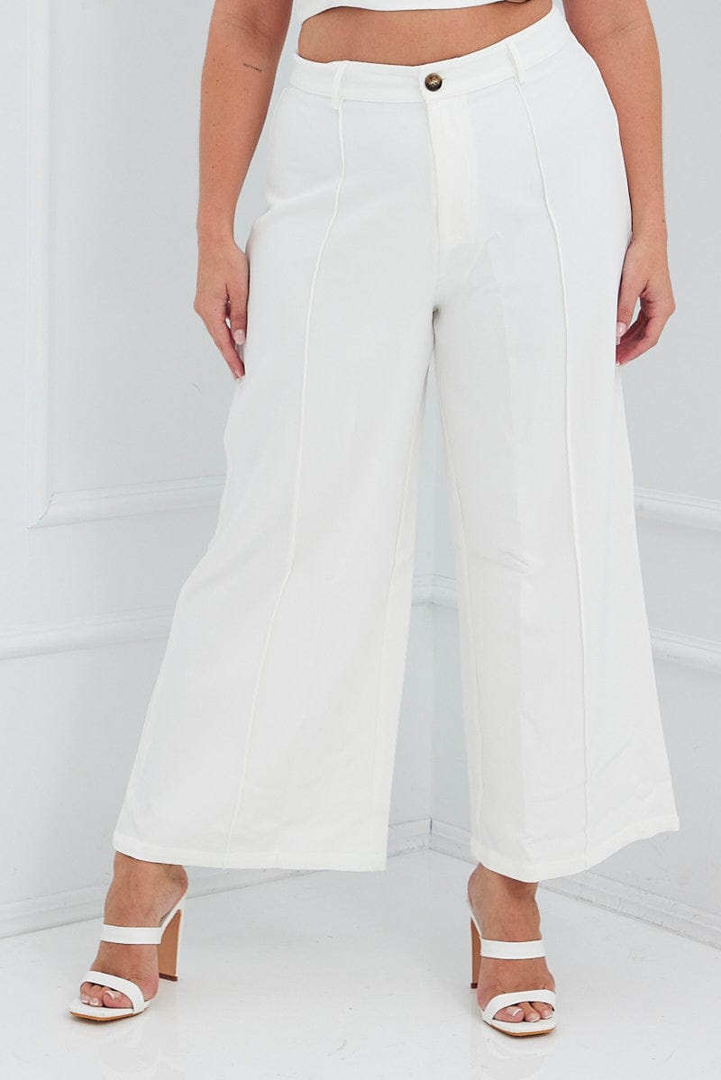 White Wide Pants Waist Seam for YouandAll Fashion