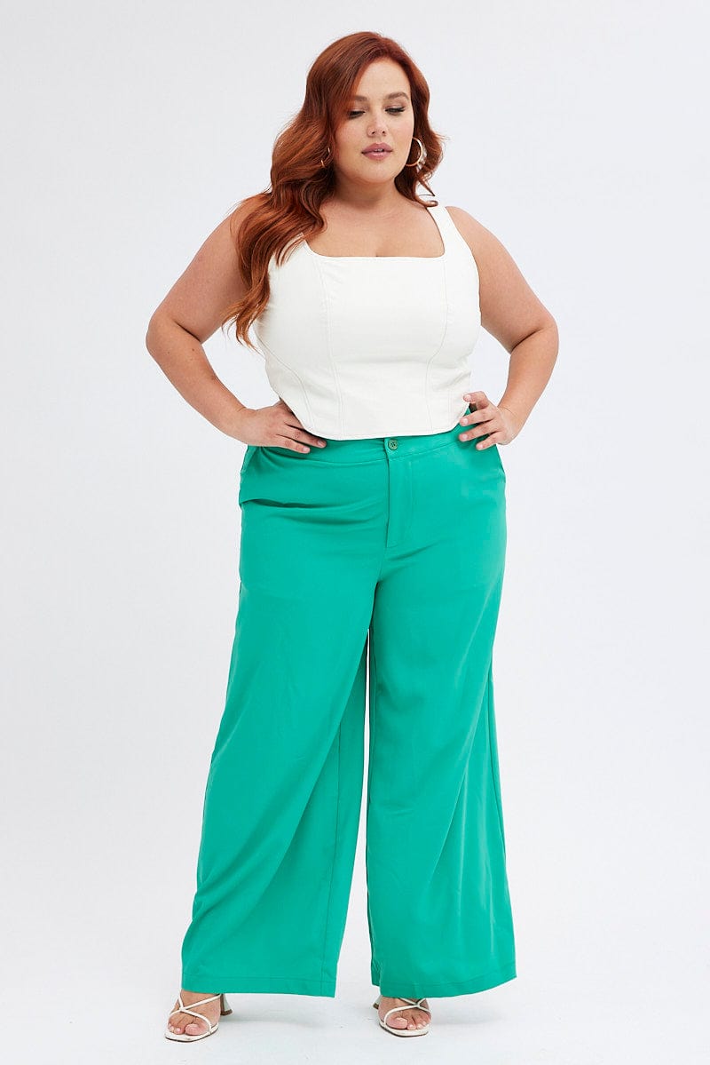 Green Wide Leg Pants Suiting High Waist for YouandAll Fashion