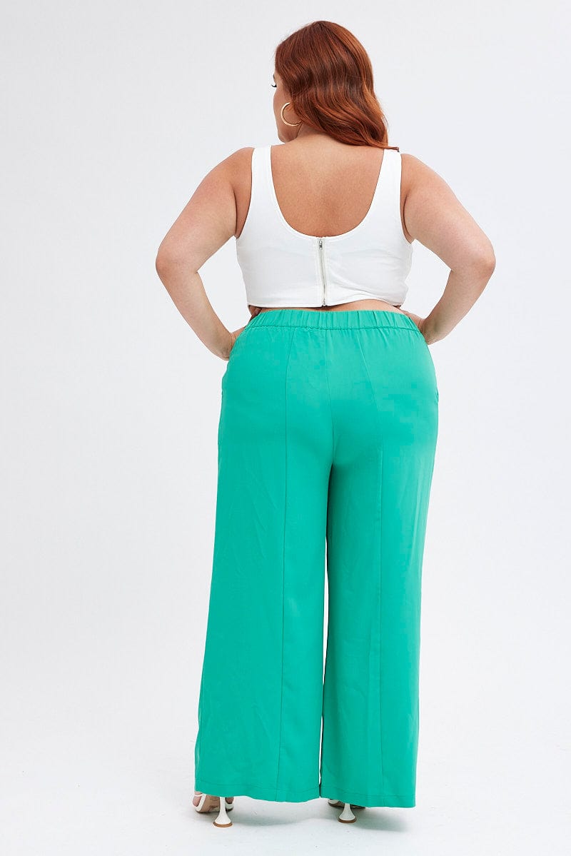 Green Wide Leg Pants Suiting High Waist for YouandAll Fashion