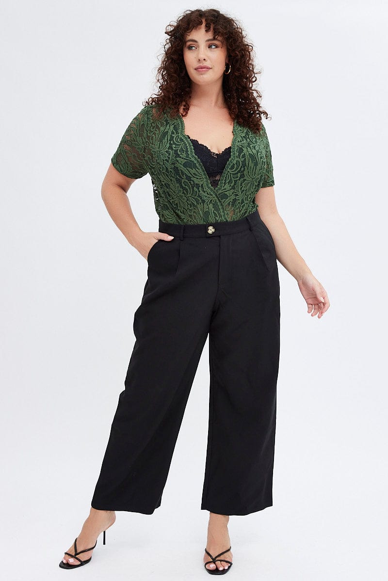 Black Wideleg Pants Beltloops Button Waist for YouandAll Fashion