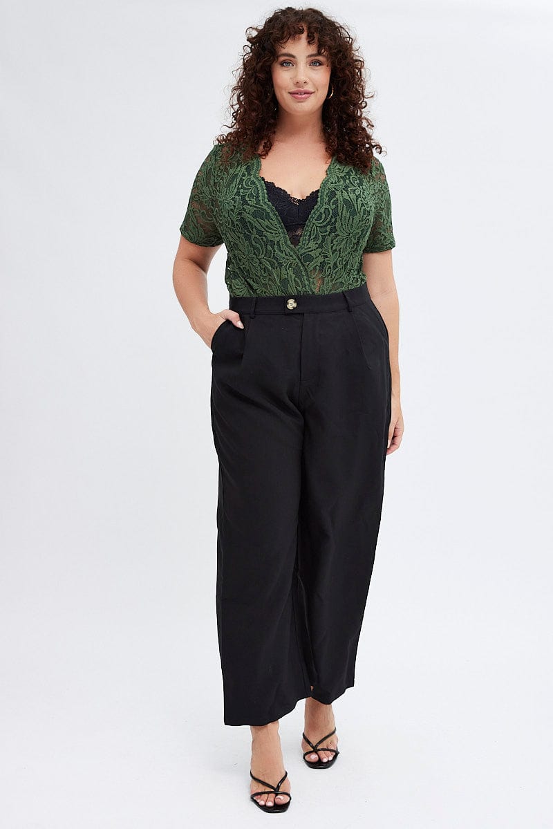 Black Wideleg Pants Beltloops Button Waist for YouandAll Fashion