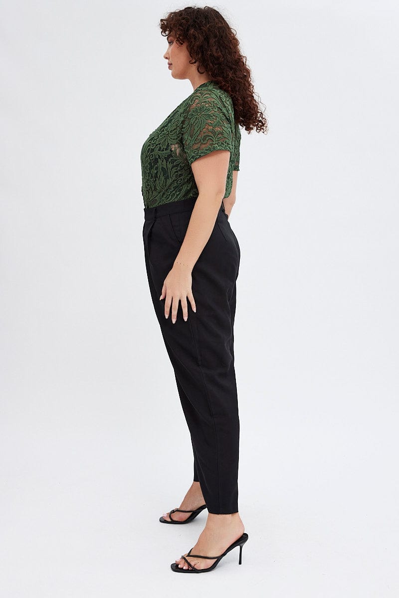 Black Wideleg Pants Beltloops Button Waist for YouandAll Fashion