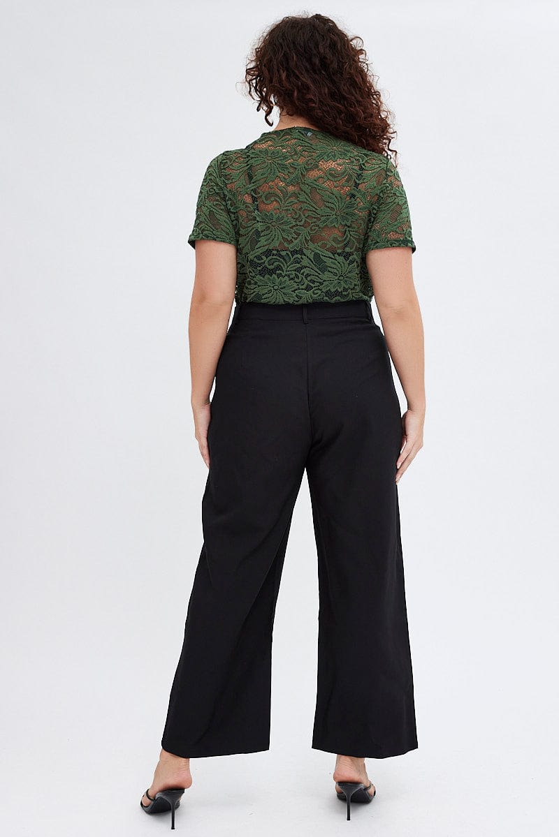 Black Wideleg Pants Beltloops Button Waist for YouandAll Fashion