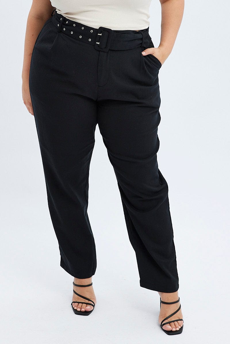 Black Pants Smart Slim Leg Double Buckle for YouandAll Fashion