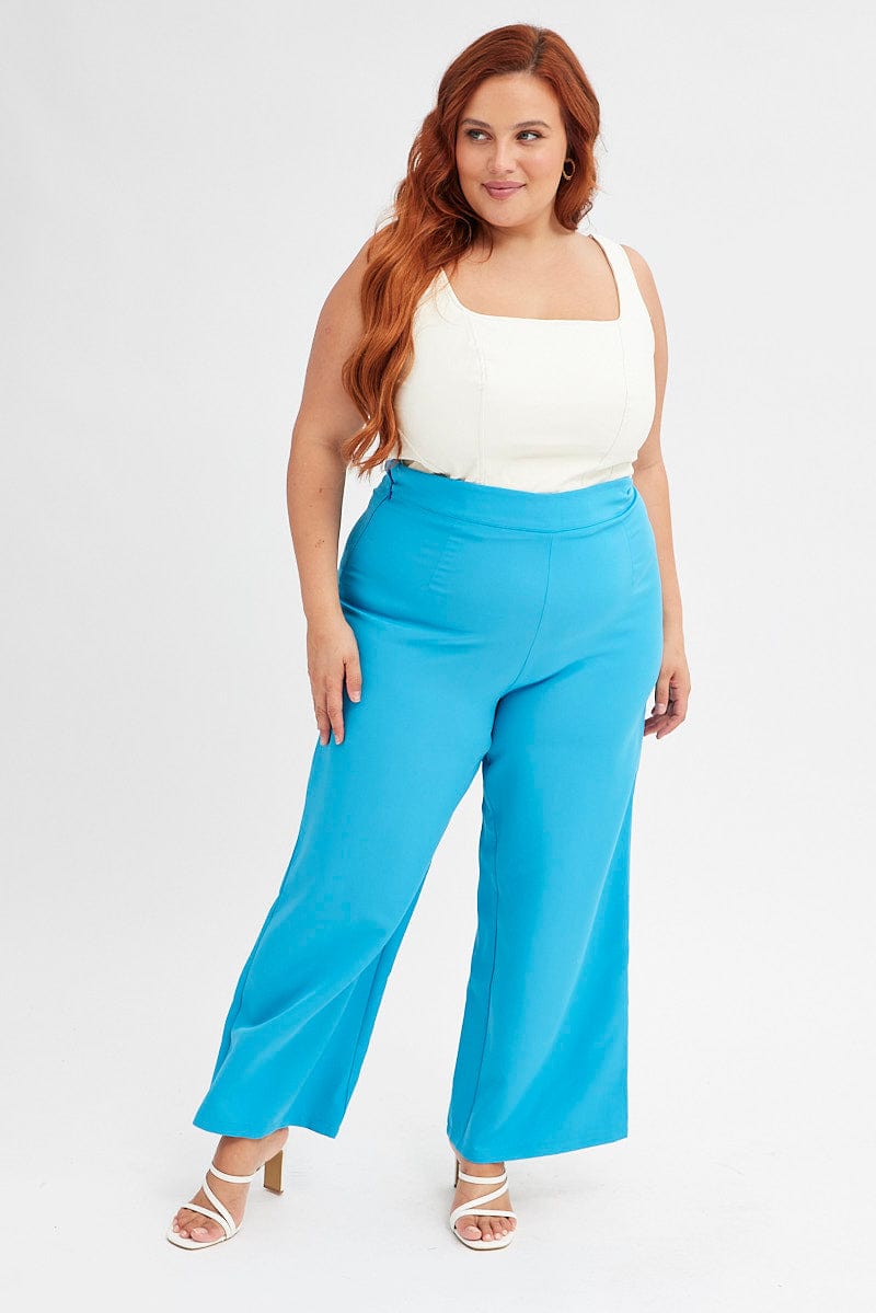 Blue Wideleg Pants High Waist for YouandAll Fashion