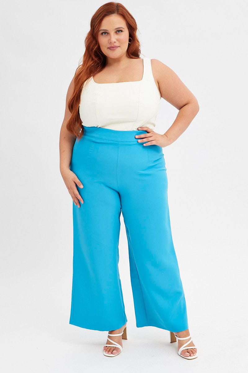 Blue Wideleg Pants High Waist for YouandAll Fashion