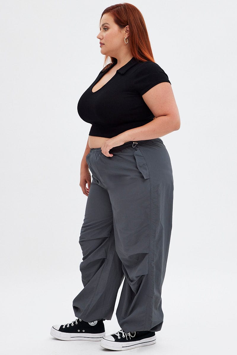 Grey Parachute Pant Low Waist Wide Leg for YouandAll Fashion