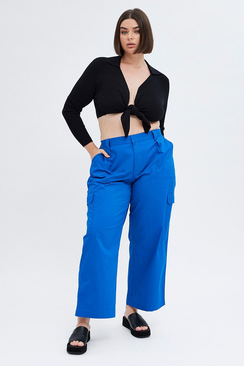 Blue Elastic Back Waist Cargo Pant for YouandAll Fashion