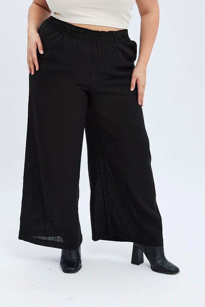 Stretchy High Waist Wide Leg Pants Casual Black Ankle Length