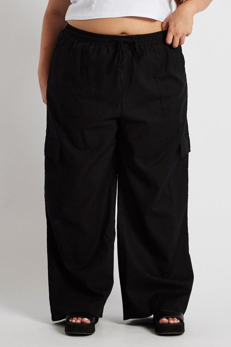 Black Relaxed Cargo Pant Elasticated Waist for YouandAll Fashion