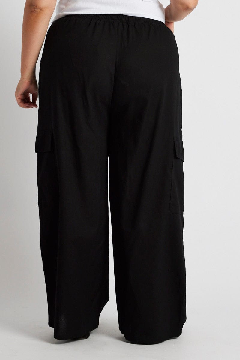 Black Relaxed Cargo Pant Elasticated Waist for YouandAll Fashion