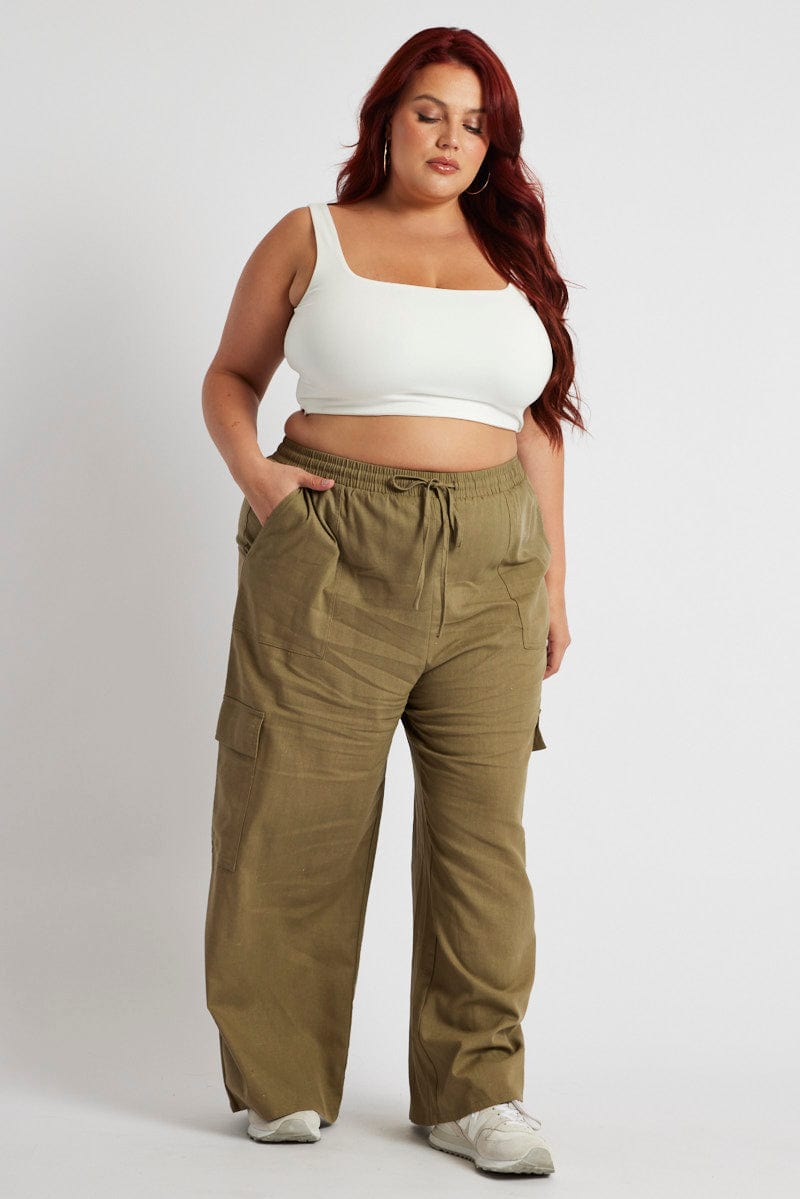 Green Relaxed Cargo Pant Elasticated Waist for YouandAll Fashion
