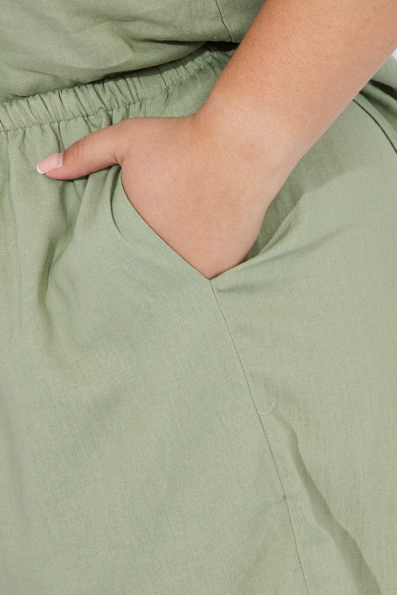 Green Shorts Mid Rise Linen Blend for YouandAll Fashion