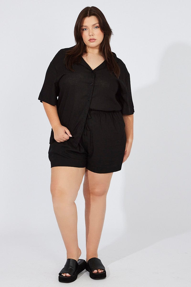 Black Shorts Mid Rise Linen Blend for YouandAll Fashion