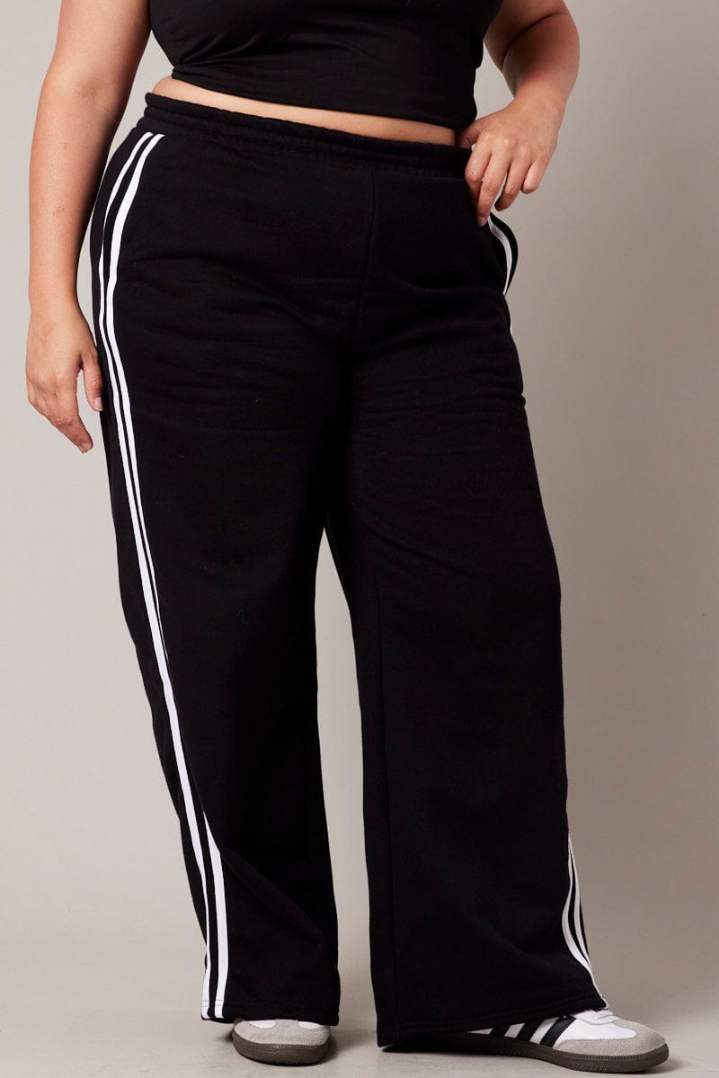 Black Track Pants Wide Leg for YouandAll Fashion